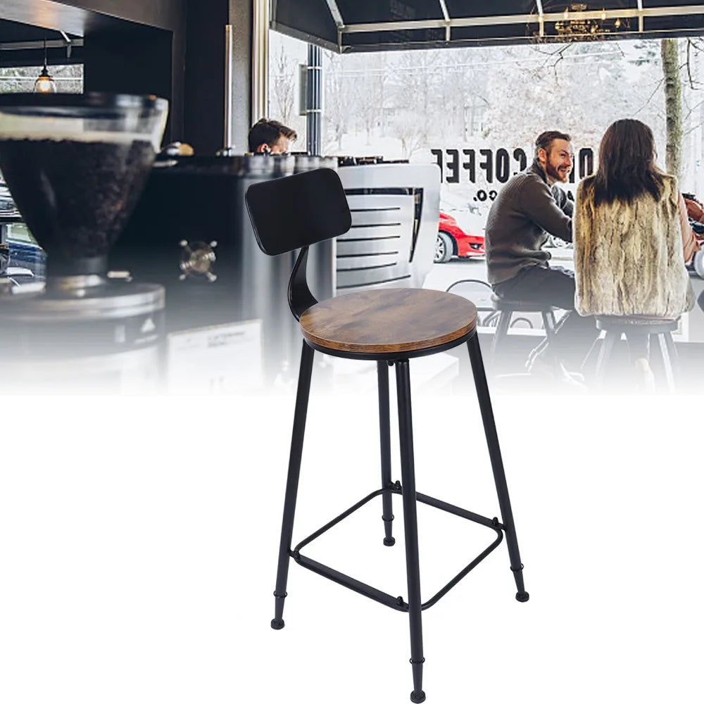 1 Pair Bar Stool with Backrest Wrought Iron Industrial Chair for Home Pub Restaurant Coffee Shop