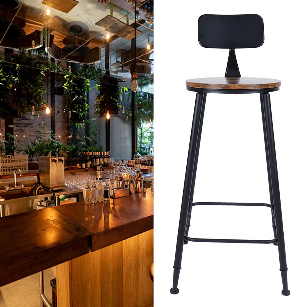 1 Pair Bar Stool with Backrest Wrought Iron Industrial Chair for Home Pub Restaurant Coffee Shop